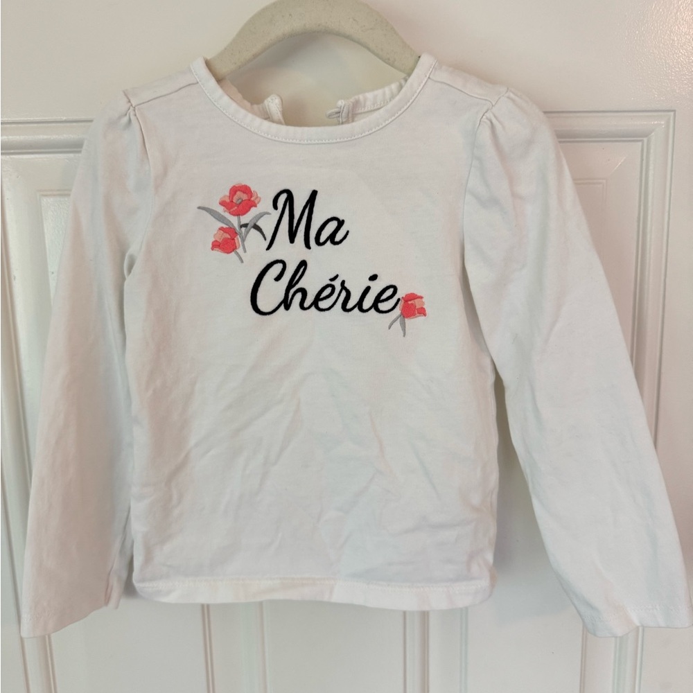 Janie and Jack White Long Sleeve Tee with Pink Floral Accents